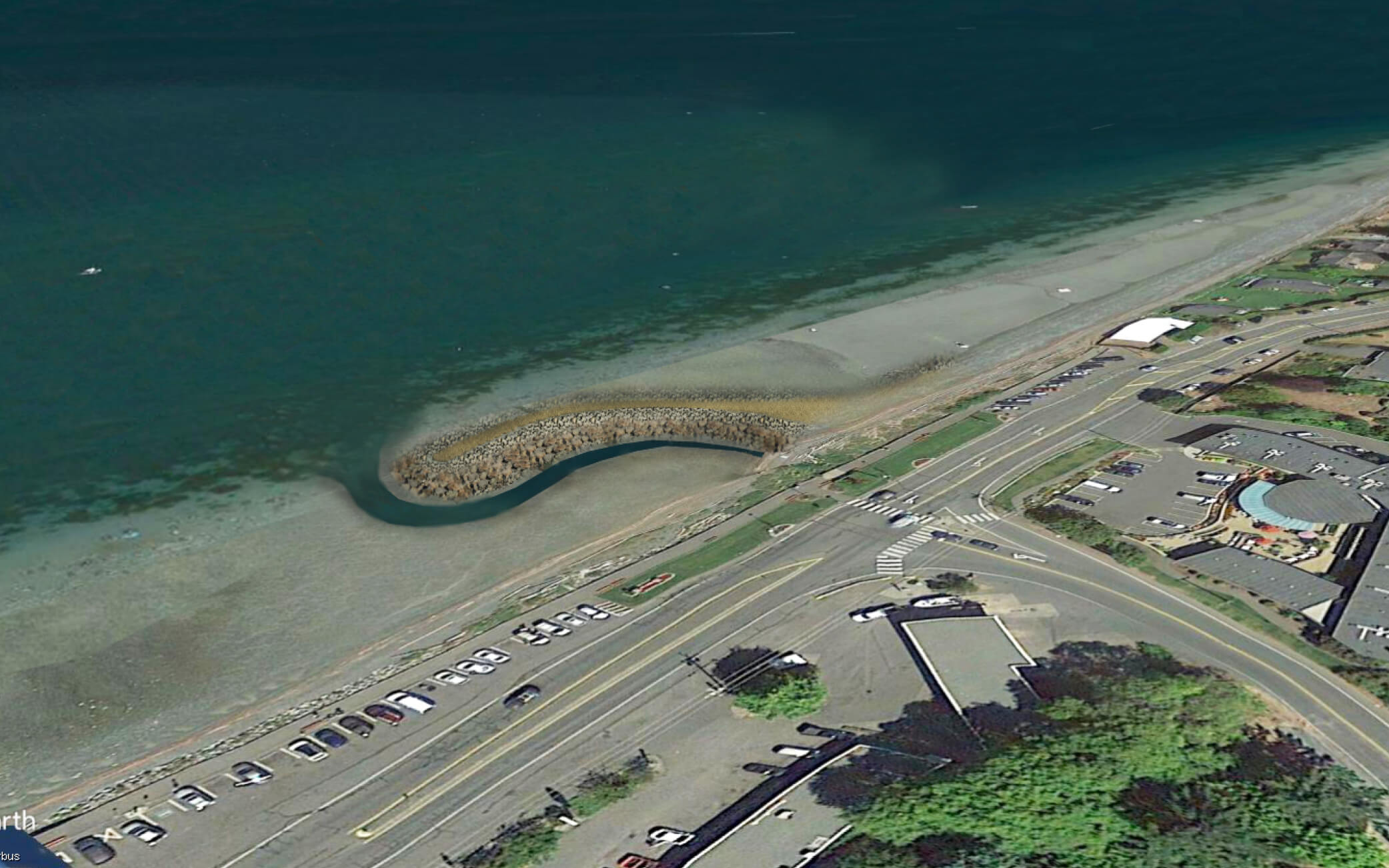 Aerial photo of estuary outlet after the project with the marine spit.