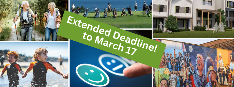 collage of iconic images from Qualicum Beach with writing saying "Extended Deadline to March 17"