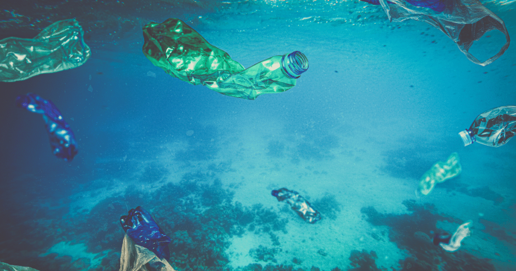 bottles littered in the ocean
