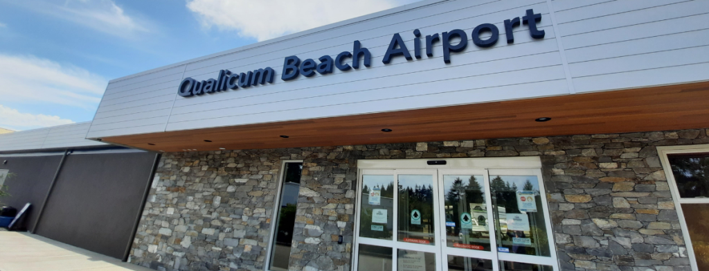 front of Qualicum Beach airport terminal