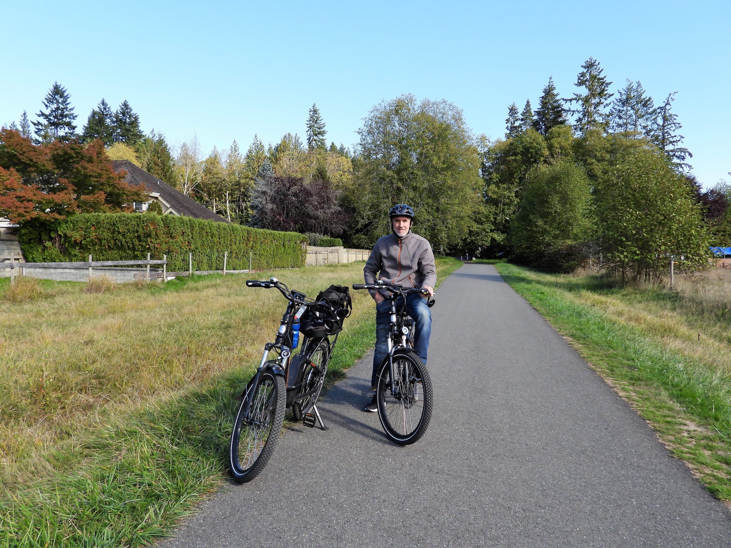 Man on a bike trail.