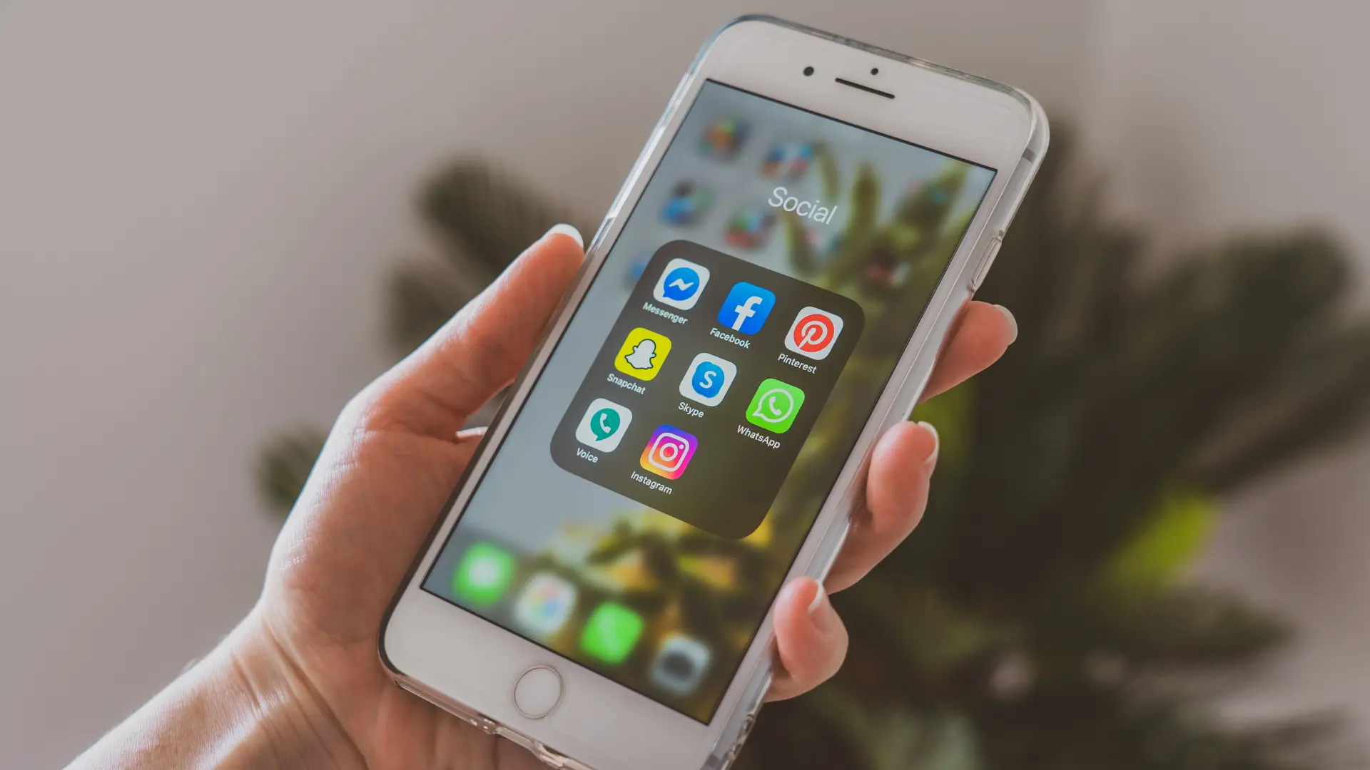 Person holding a phone displaying social media apps.